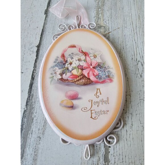 Victorian style Easter sign spring egg basket vintage - Picture 1 of 7